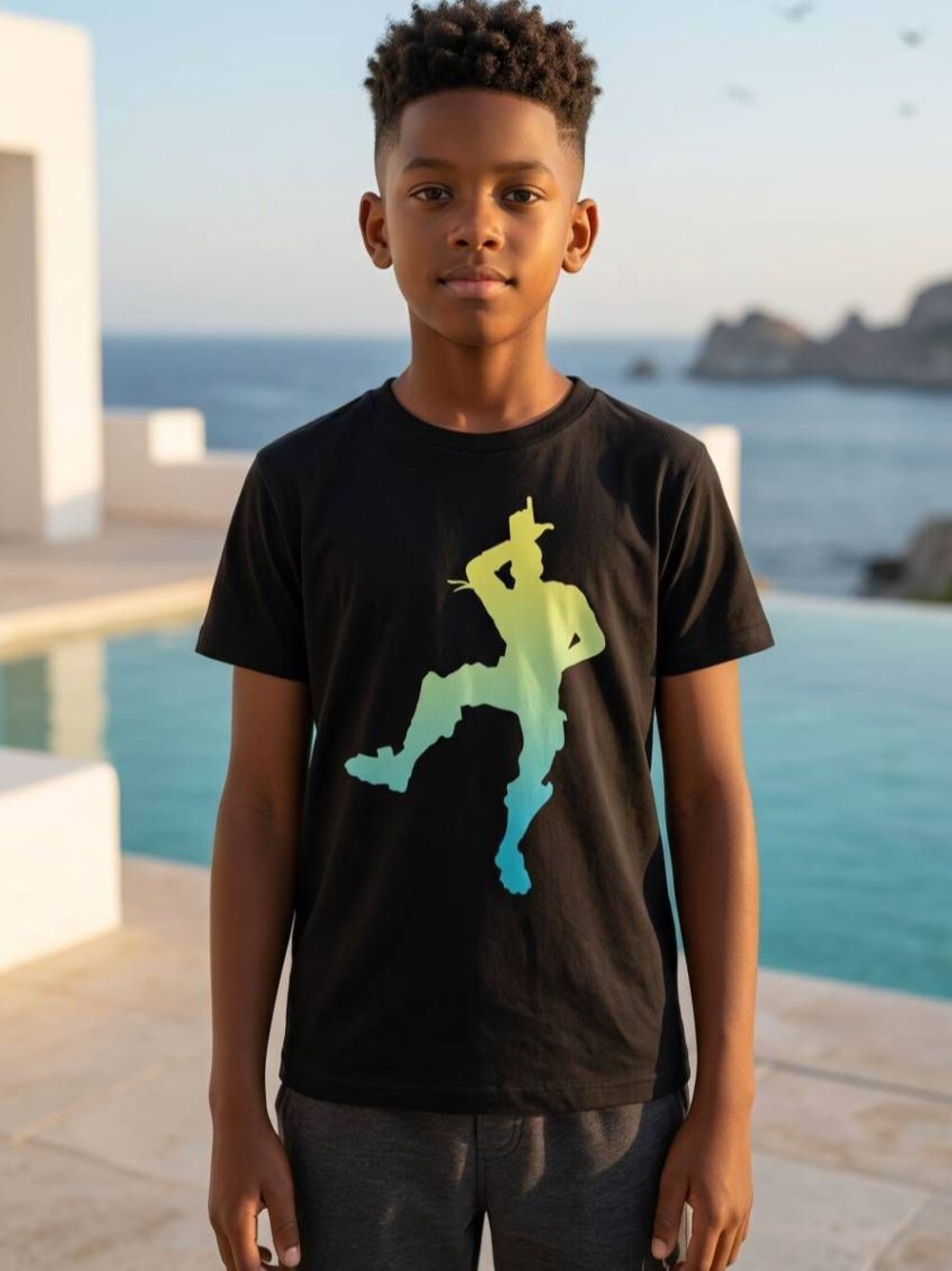 🩵Fortnite Black Neon Graphic Short Sleeve Top Youth Small